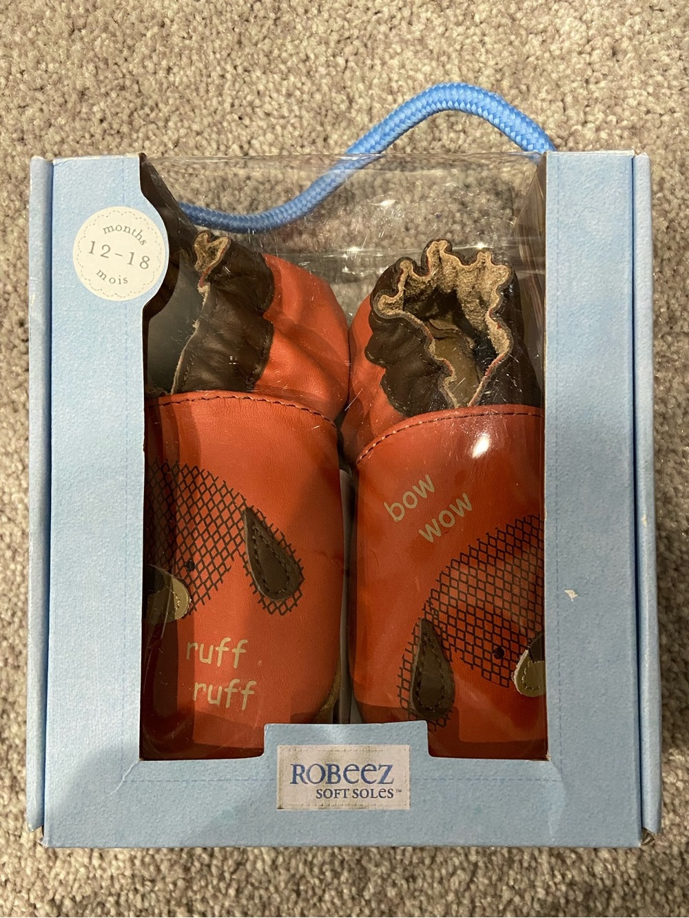 Robeez Soft Soles Bow Wow Dog Orange Leather Bootie Slipper Size  12-18 months